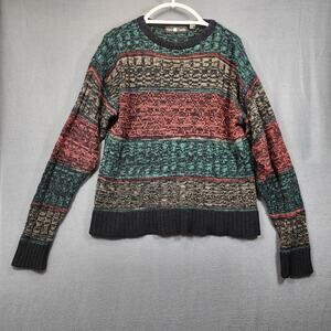 New Castle Mens Sweater Medium Vintage Acrylic Lightweight Red Teal Grandpa 90s